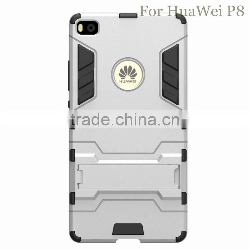 New products 2016 high quality 2 in1 TPU+PC Kickstand Protective case for HuaWei P8, for huawei p8 case with 6 colors