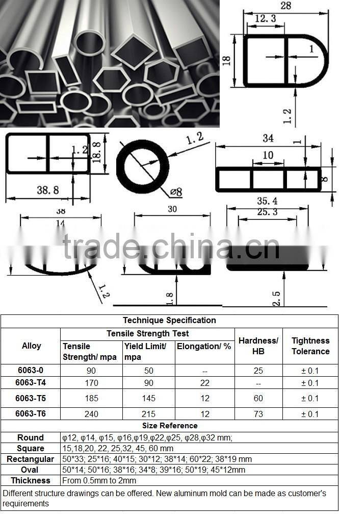 6013 Aluminum Alloy 6065 t5 Aluminum Extrusion 25mm Aluminum Tube