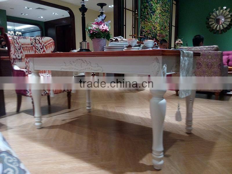 Embossed Solid Wood Dinner Table, White Dining Table Home Living Room