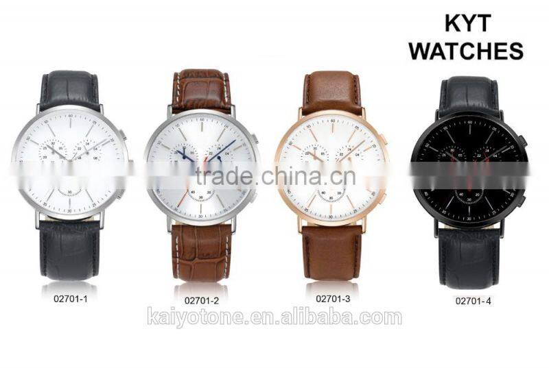 2016 KYT custom logo leather 316L stainless steel men chronograph watch