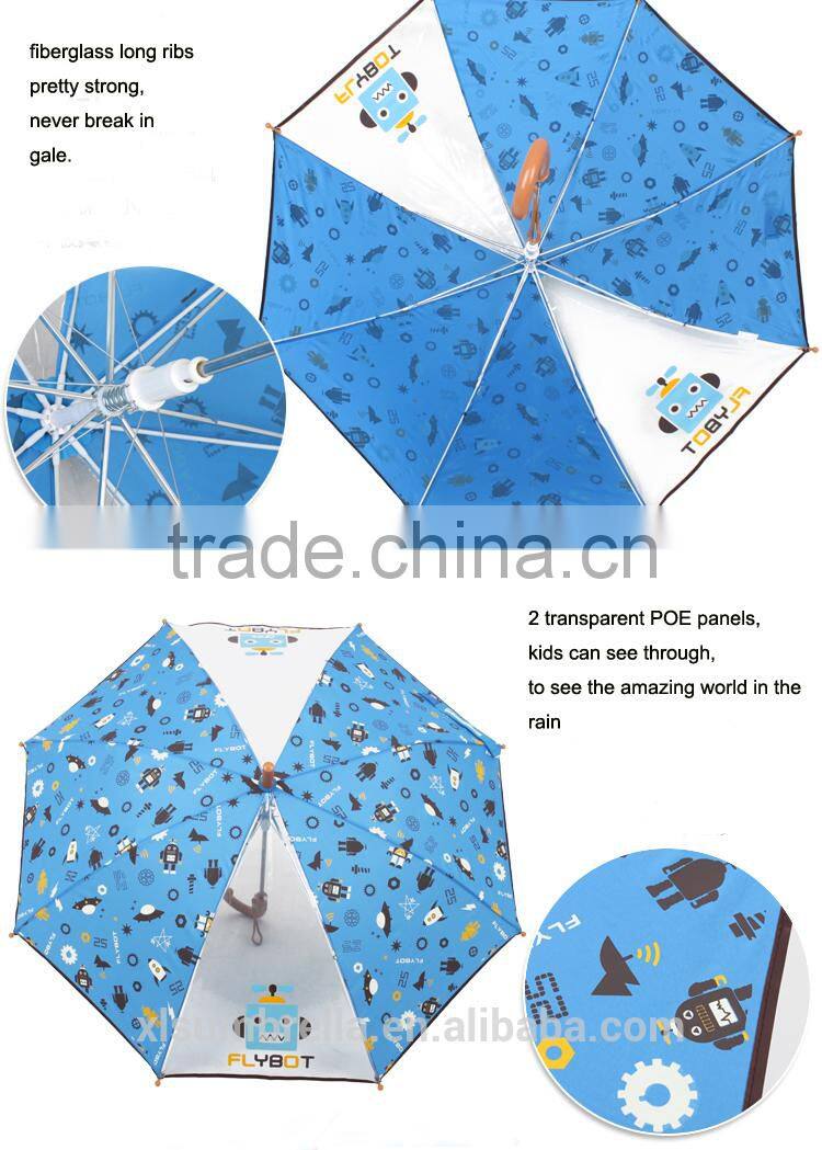 2 clear panels cartoon fabric and POE children umbrella