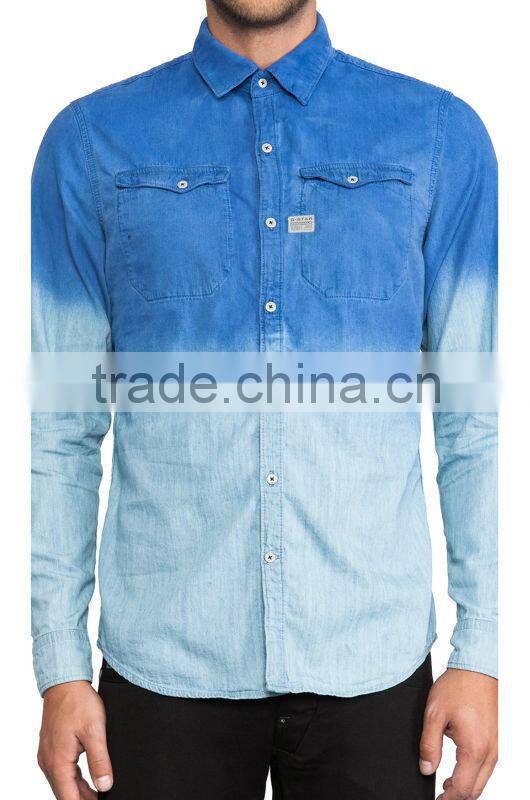 new arrival men shirt ombre washed denim shirt (JXF041)