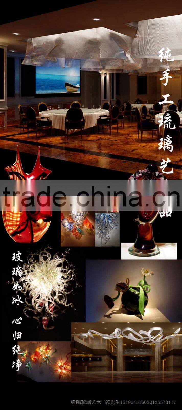hand blown glass chandelier decoration XO-20150621 Modern glass art chandelier from famous Chinese glass artist Mr Ou LianHua