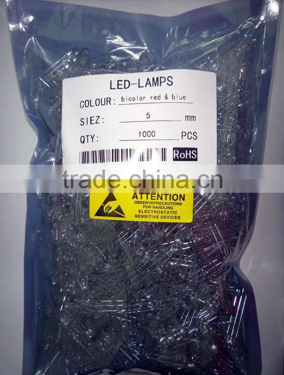 5mm clear red and blue bicolor LEDs; bicolor led diode