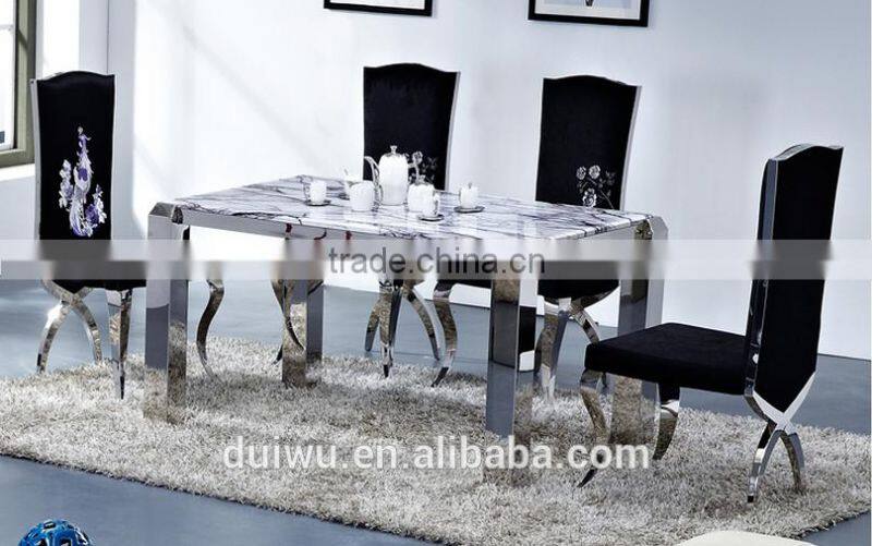 Shunde furniture modern stainless steel 4 seater dining marble table designs