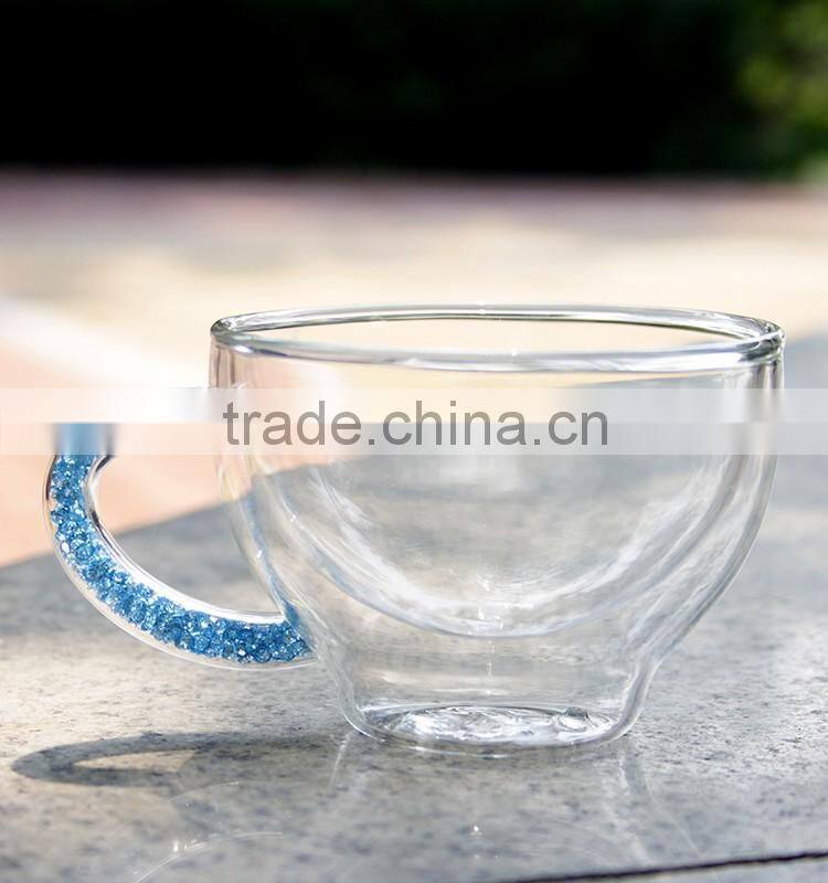 OH13314 skull coffee glass cup with faces blue diamond shank unique style