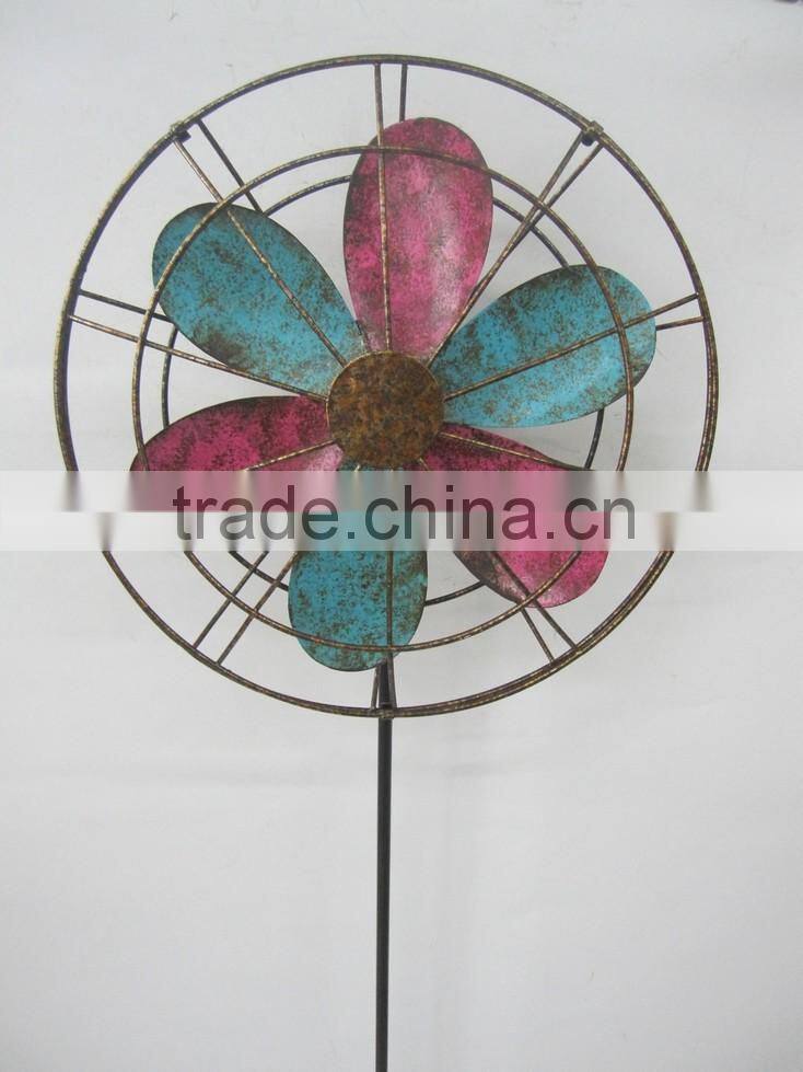 wholesale decorative metal garden bicycle stake windmill
