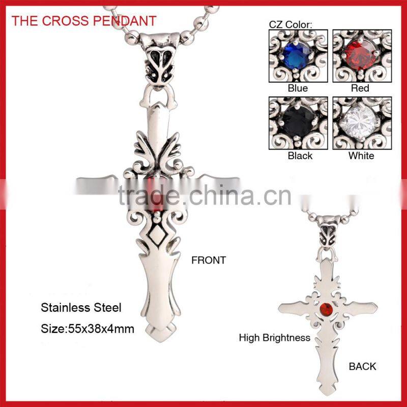 Fashion Stock Stainless Steel Crystal Pendant With Cross Design FP50027