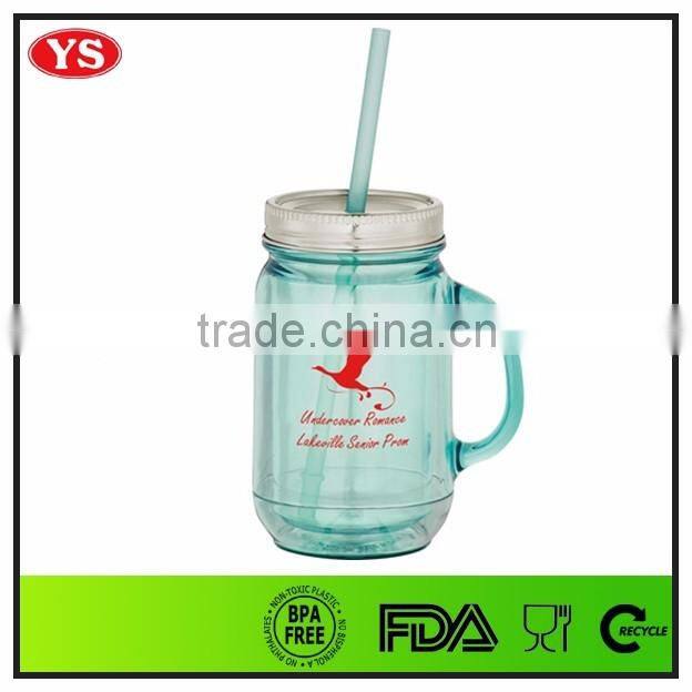 20oz customized double wall plastic mason jars with handle wholesale