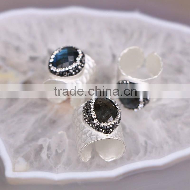 Nature Labradorite / Freshewater Pearl / Red Coral / Turquoise Gemstone Druzy Ring Wholesale