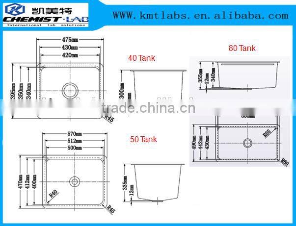 Small Size School Physics Lab Chemical Resistant Sink With PP Drain Bottle Trap