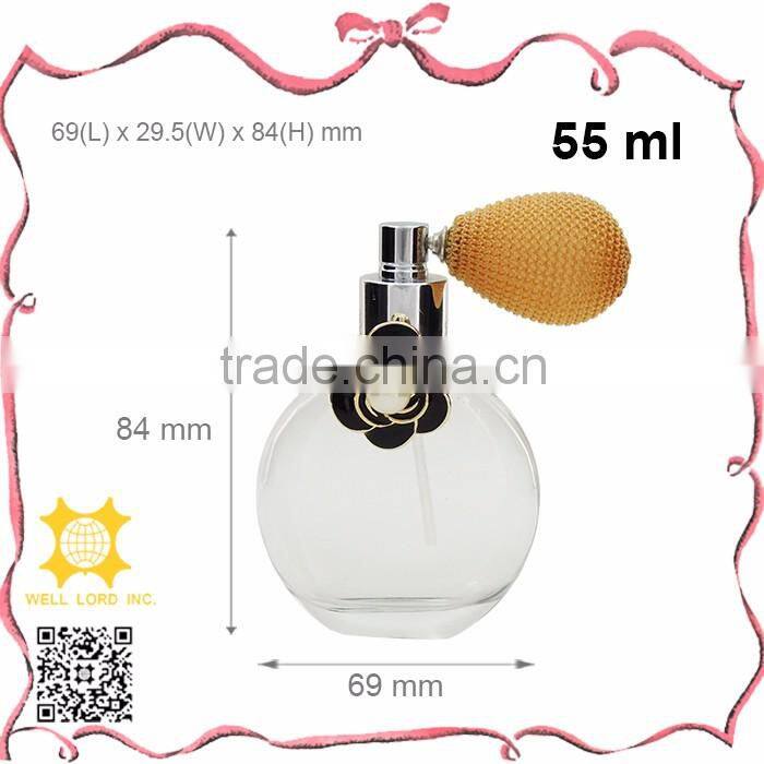 Round body perfume bulb atomizer with flower and pearl decoration