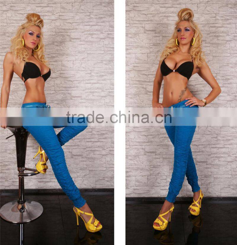 Crazy ruffled women skinny jeans pants(LOTX009)