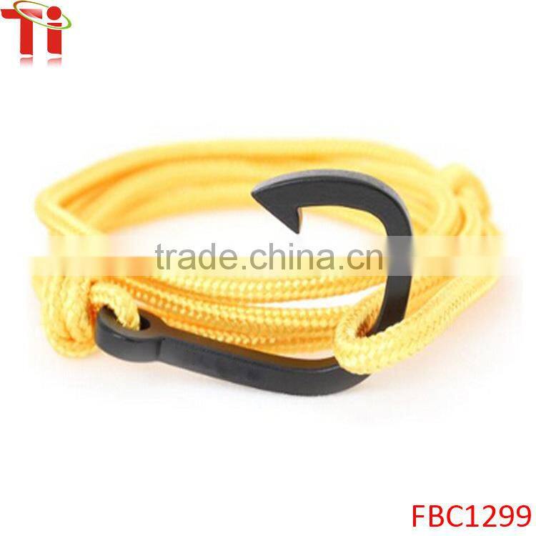 Black Fish Hook Bracelets on Colorful Nylon Ropes wholesale yellow