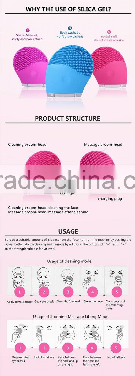 100G Waterproof Electric Silicone Facial Cleansing Brush