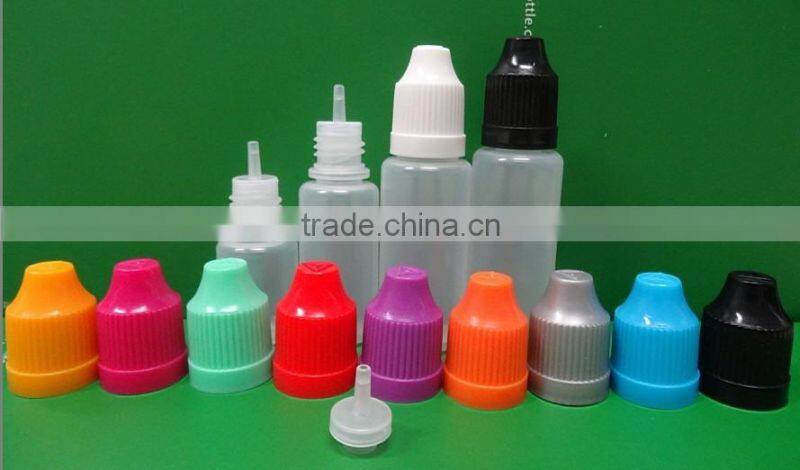 empty LDPE translucent e cig liquid plastic dropper bottle with long thin tip and childproof cap