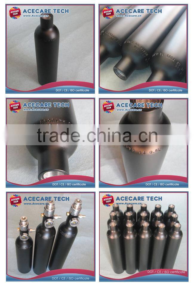 360cc frosting surface CO2 gas tank, black color paint, aluminum gas cylinder