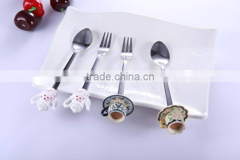Customized designs products stainless steel cutlery with polyresin head, 6pcs cutlery set wholesale