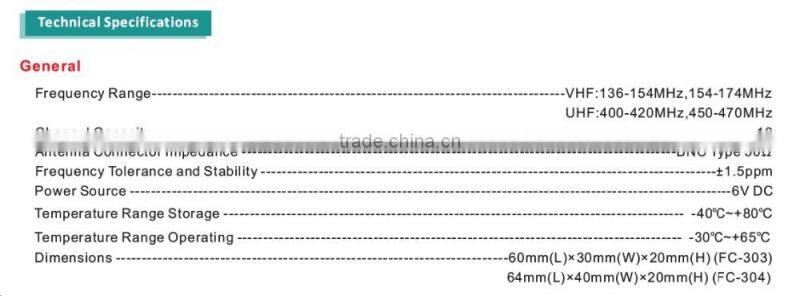 RF radio follows FCC standard of 450-490MHz