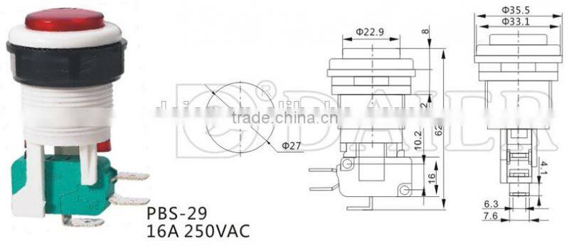 PBS-29 27mm 16A 250VAC push button with micro switch