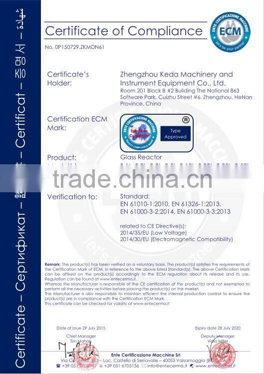 Single Layer Borosilicate Glass Reactor