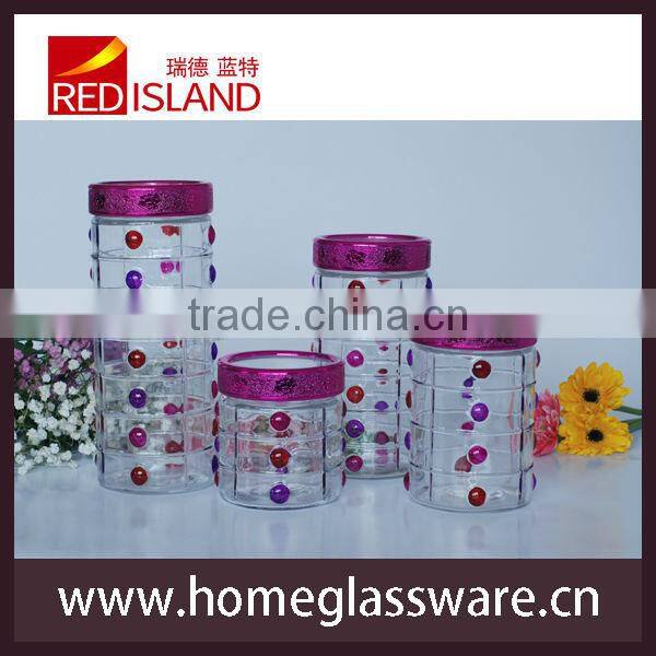 Hot sale cheap dot shape glass jar with hand painted