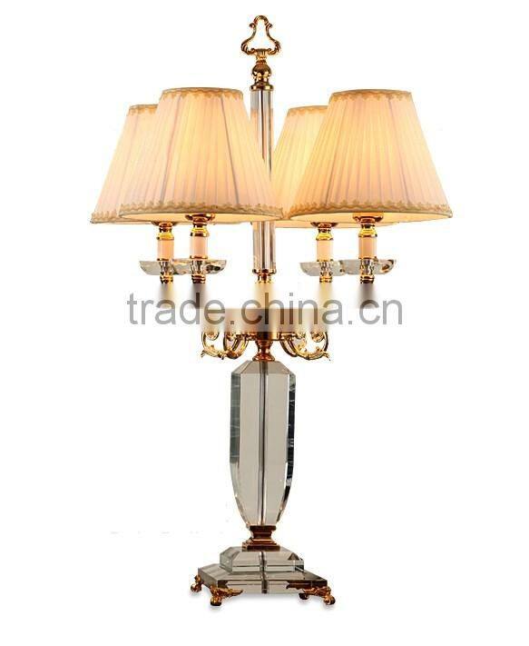 Four heads clear crystal table lamp with lampshade