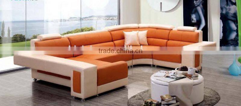 Genuine leather U Shape Modern Sofa, Orange Sectional Sofa