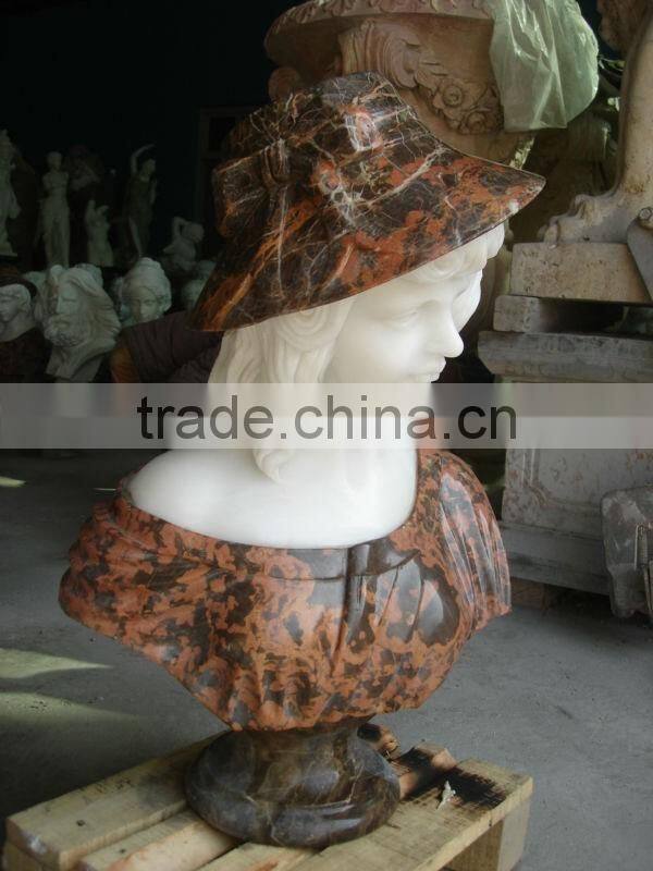 Hand Carved Female Marble Girl Head Bust Statue