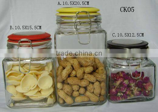 wholesale square airtight glass jar with lid/glass cookie jar