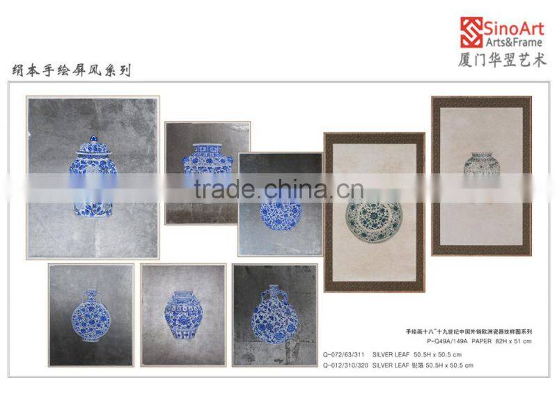 Hand painted Tranditional Chinese Porcelain Silver-leaf Art Screens