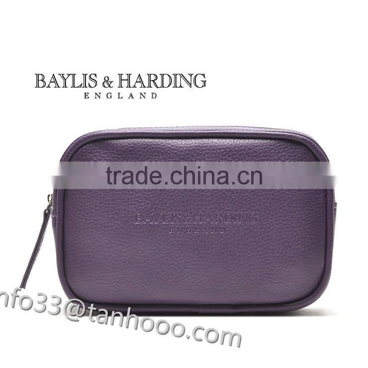 hot sell fashion ladies beautyful genuine leather make up bag with zipper
