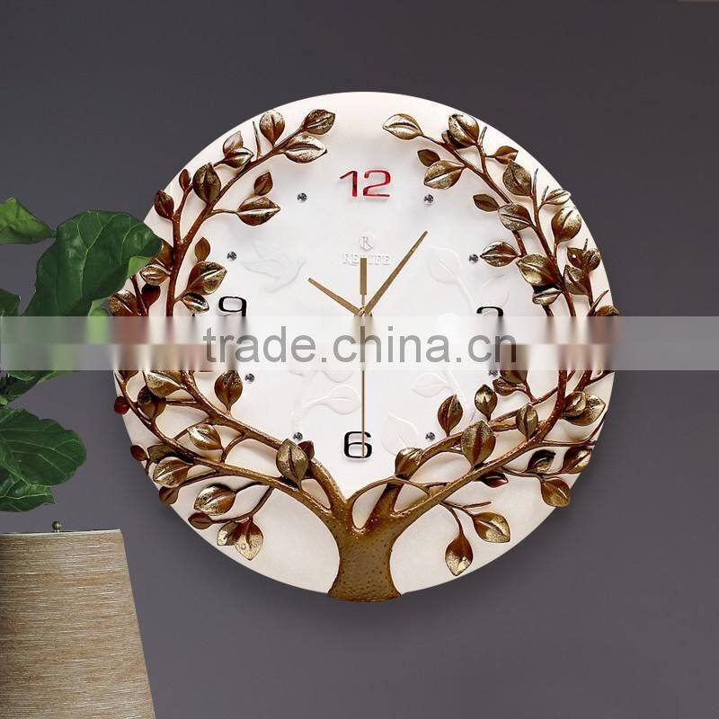 M0026 Momoda Living room dining room Creative fancy elegant 3D tree wall clock quartz home decoration gold silver art wall clock
