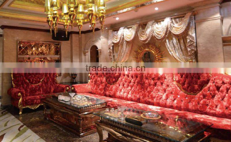Luxury Design Hotel Ktv Rooms Furniture Customized Silver Foil 7 Seater Sofa Set