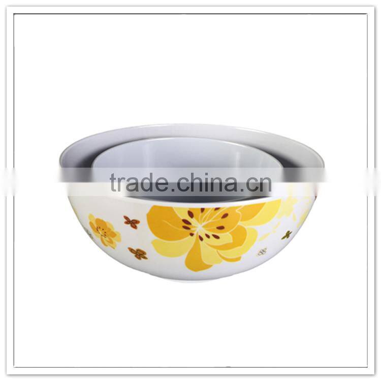 Excellent kitchenware melamine products round yellow flower decorative different sizes plastic bowl set