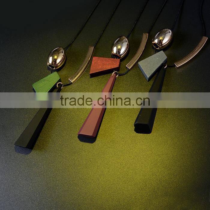 geometric wood bead pendant necklace gold curved tube bead black chain necklace geomotric rubber pendant long sweater necklace