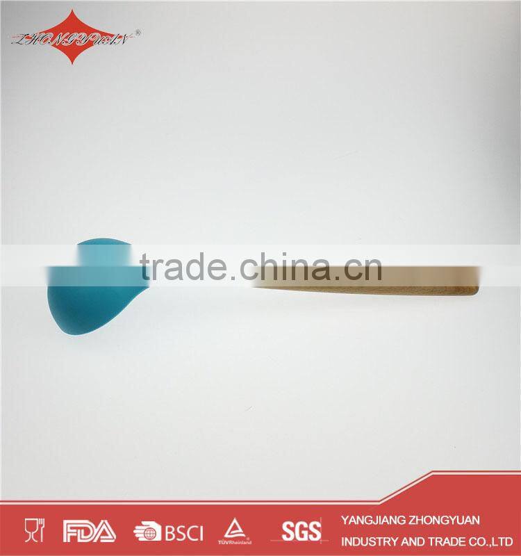 Best selling silicone kitchen utensil soup ladle with wooden handle