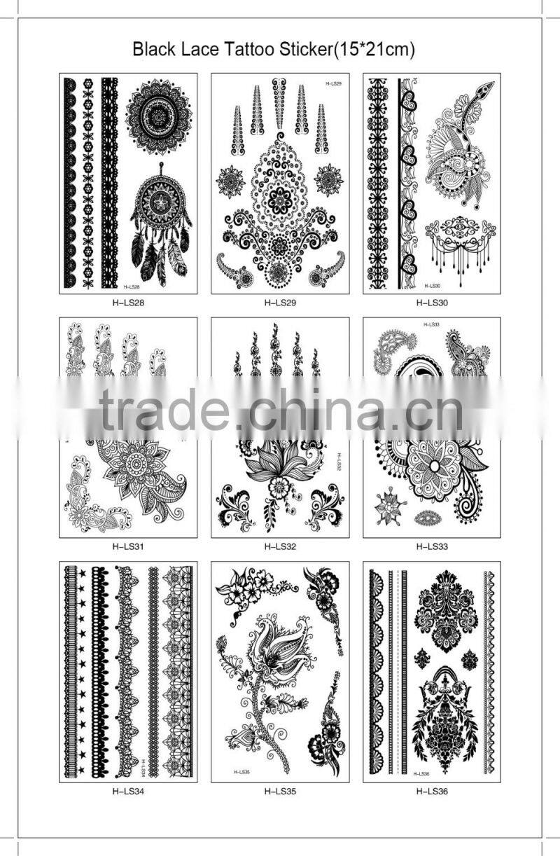 China Girl Body Art Black Color Temporary Tattoo Sticker For Sale T005-009