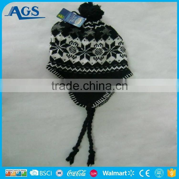 elegant style earflaps design kid beanies custom winter hats with strings