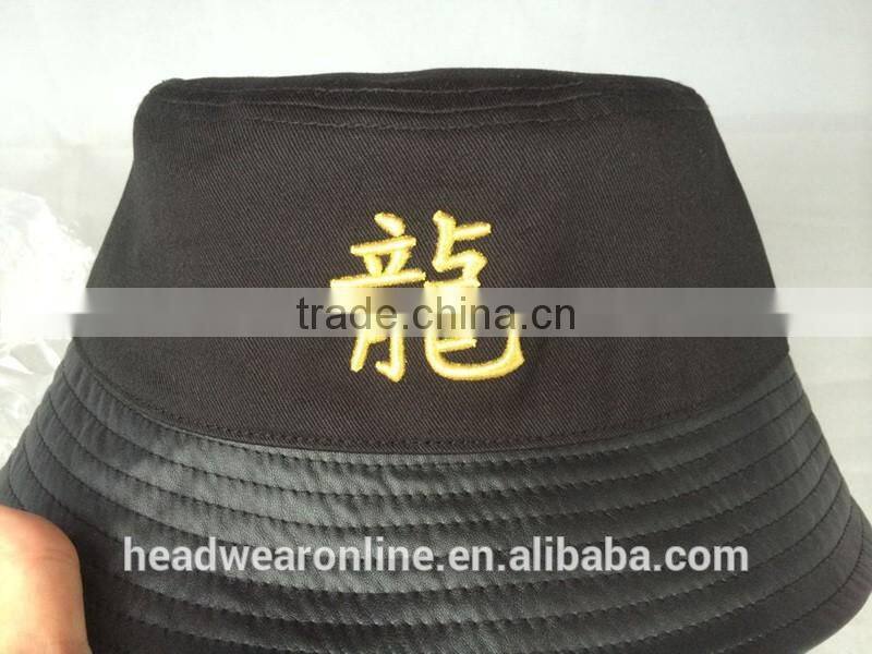 Custom fashion adult bucket hats with 3d gold metal embroidery