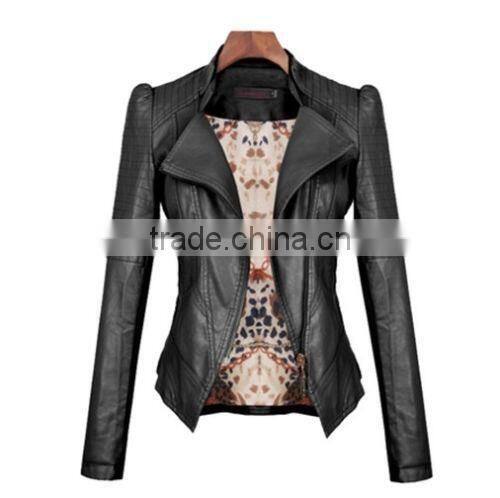 2014 New Women's jackets Short Slim Collar motorcycle leather jacket coat