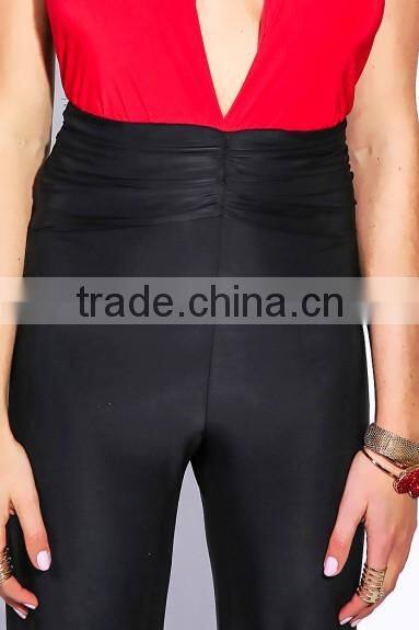 New sexy women backless COLOR BLOCK RUCHED DRAPE HALTER fit bodycon PARTY WIDE LEG JUMPSUIT OEM cheap