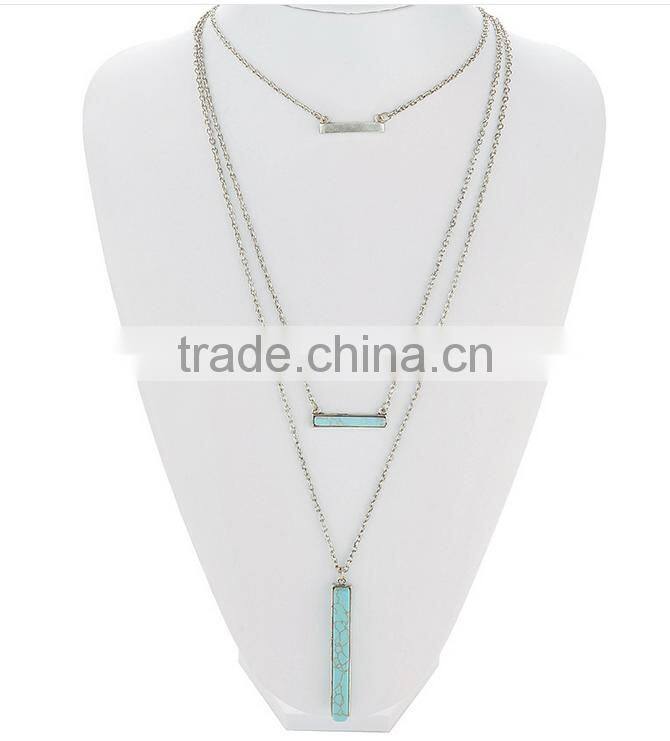 Elegant Turquoise material multilevel silver necklace