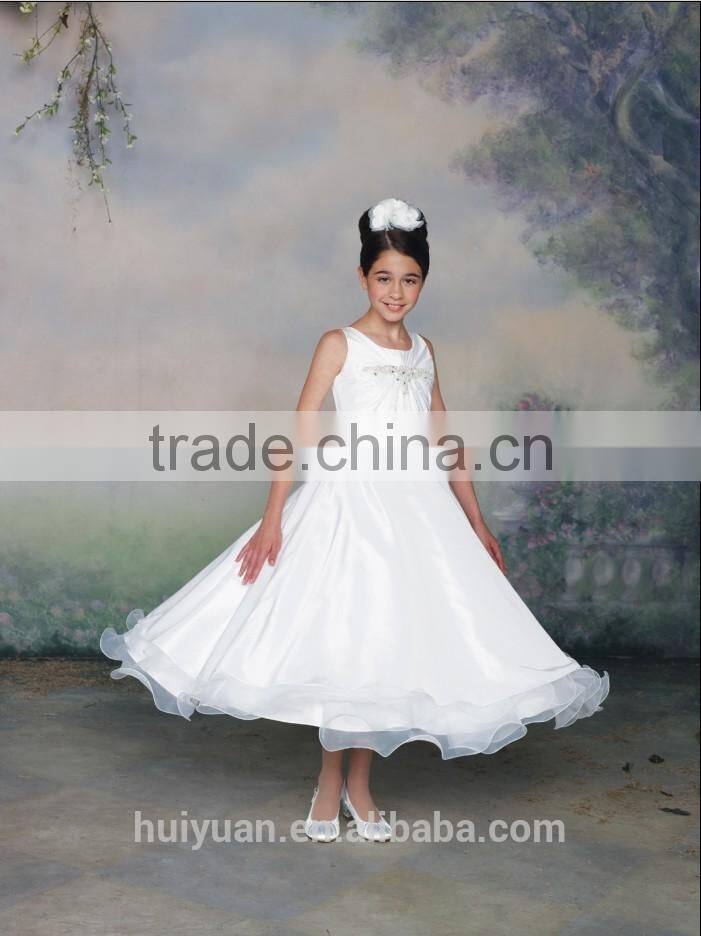 fashion white strap satin party baby girl wedding dress