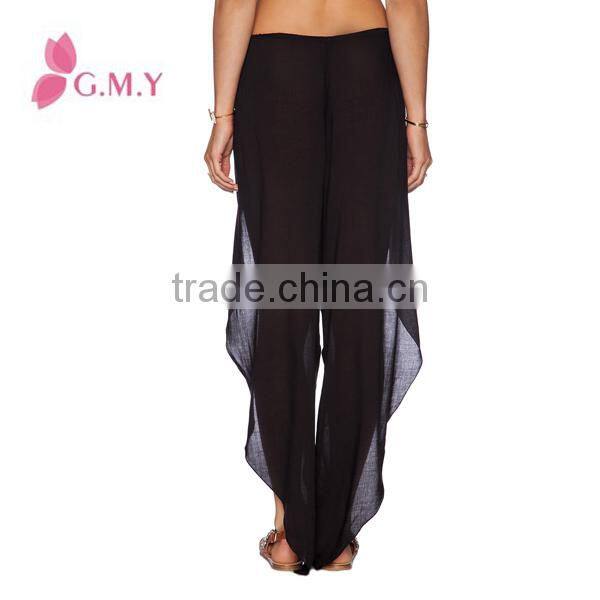 Chiffon pants for women specil cutting with fork at side elastic waist Bohemian style clothing bulk production