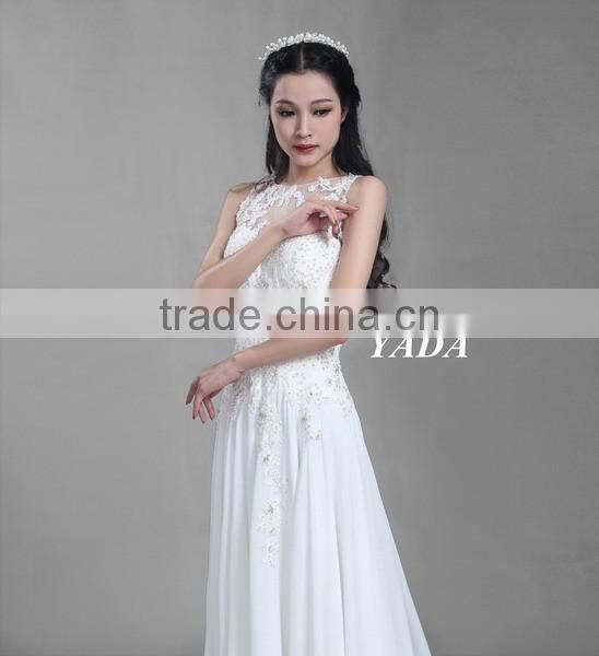 New fashionable beaded embroidery sleeveless lace wedding dress