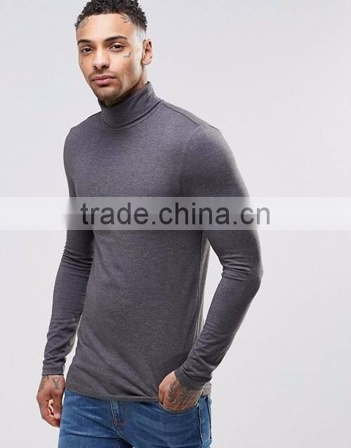 Men extreme muscle skinny fit roll neck long sleeve tee shirt OEM china manufacturers