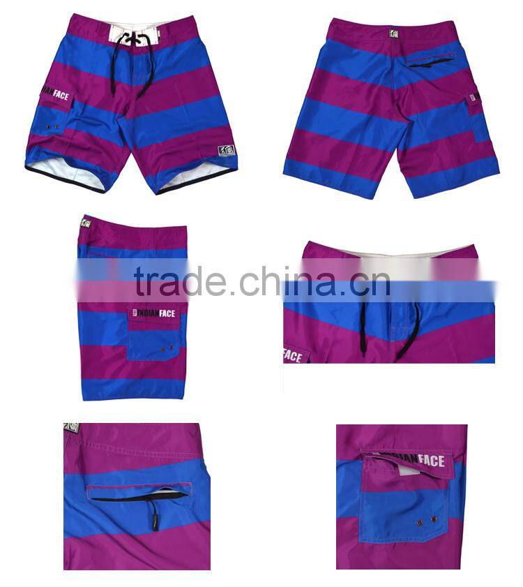 purple blue color stripe design board shorts for men