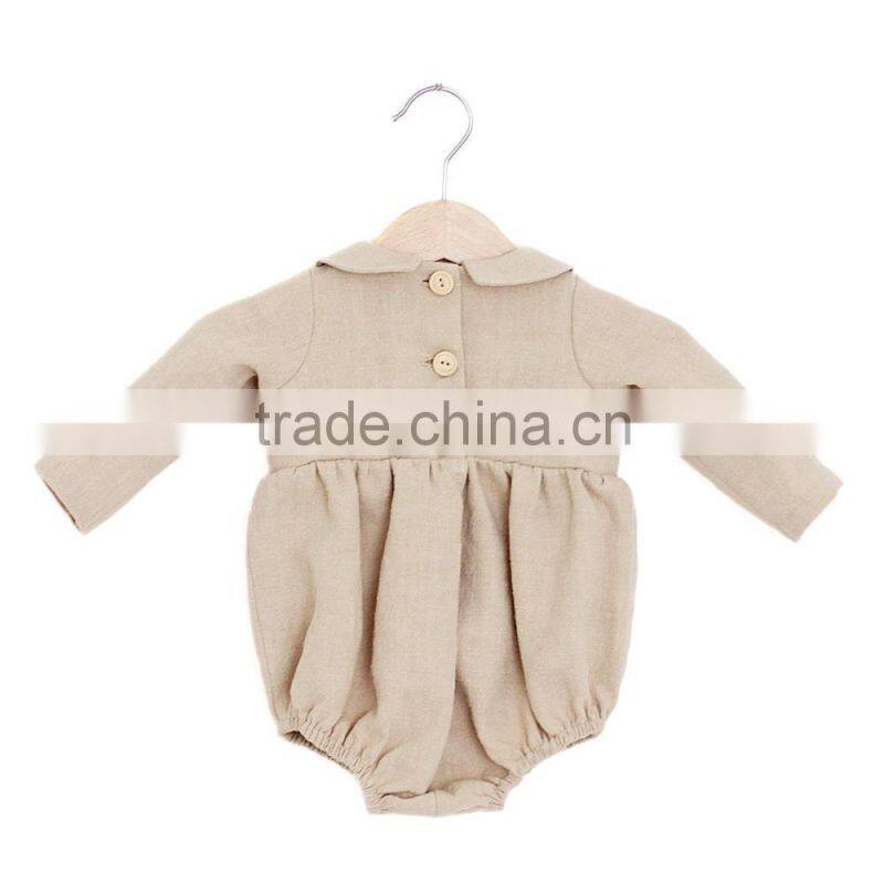 Long Sleeve Baby Clothes Wholesale Toddler Soild Color Bodysuit Baby Girls Linen With Peter Pan Boutique Romper