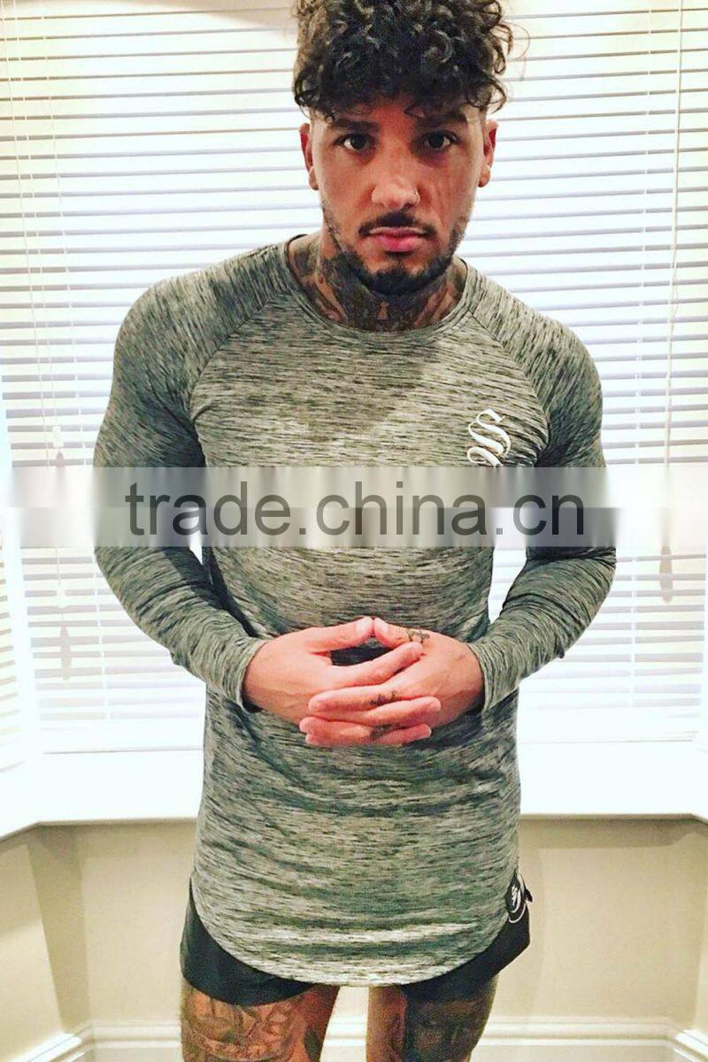 tight fitted spandex long sleeve t shirts, gym slim fit tri blend t-shirt with custom embroidery logo